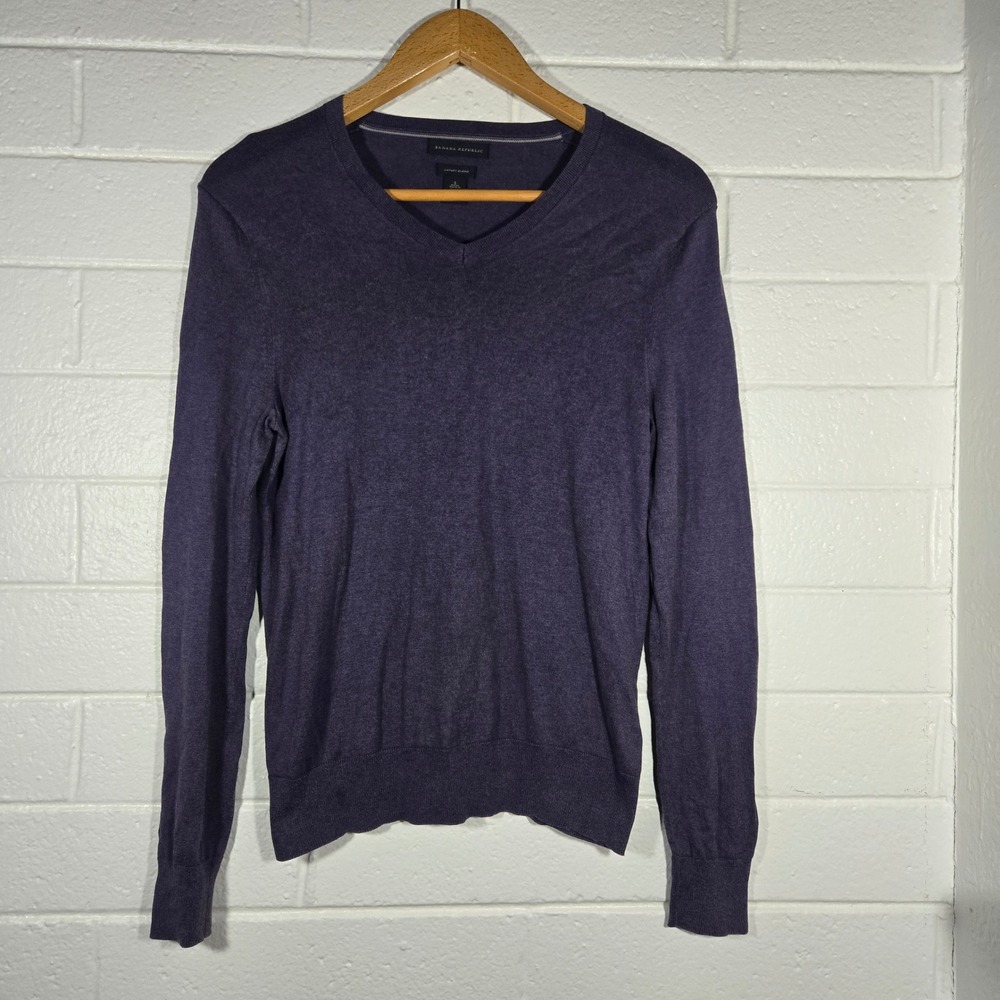 Banana Republic V-Neck Sweater S Purple Silk Cotton Cashmere Office Classic Prep